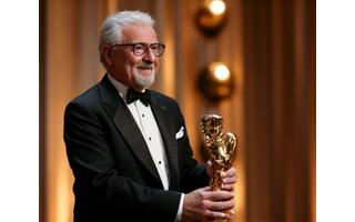 Actor holding a prestigious award on stage.