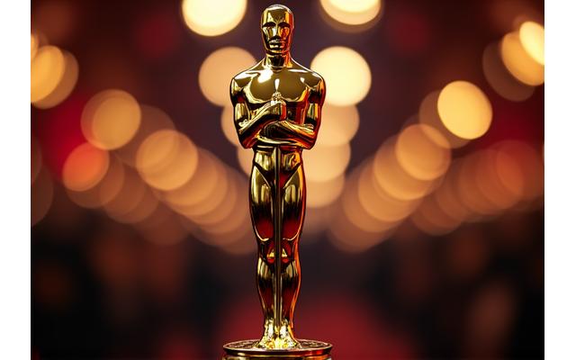 Oscar statue reflecting cinematic glory, representing movie awards season